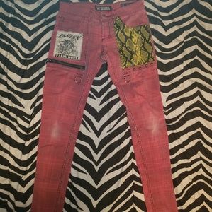 Lip Service plaid stretch jeans DIY patches